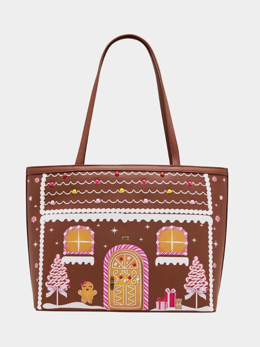 Betsey Johnson Kitsch Baking Spirits Bright Large Tote Bag Brown NWT